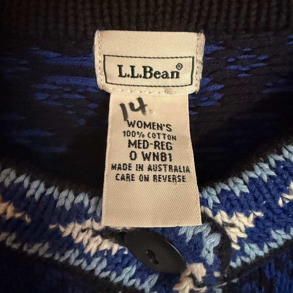 Vintage L.L. BEAN Women's Med Cotton Knit Fair Isle Blue Button Up Sweater Retro - Picture 3 of 11